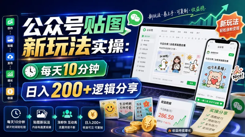 d4686b9a1f78ff2943394e424a5c6042.jpeg 公众号贴图新玩法实操,每天10分钟,日入200+逻辑分享