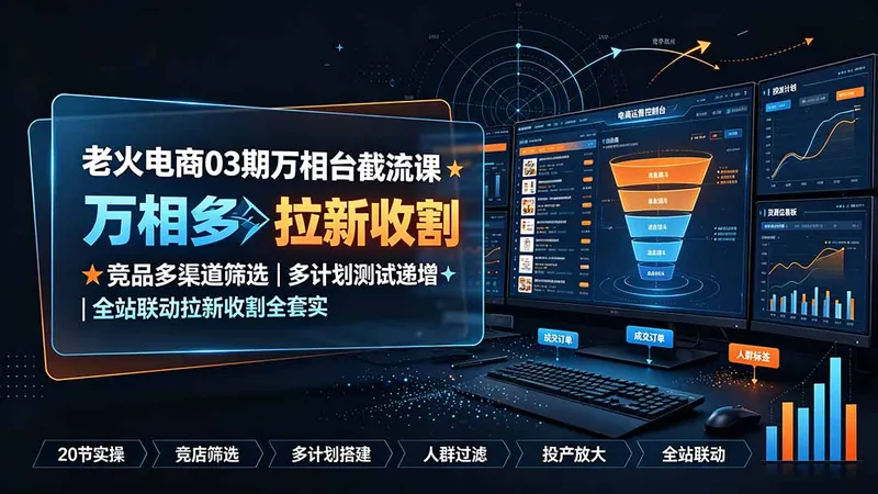 509988230ae29f0caf1495a6ab1d13b0.jpeg 老火电商03期万相台截流课:竞品多渠道筛选|多计划测试递增|全站联动拉新收割全套实操教学