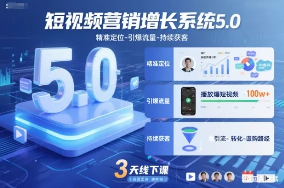 f09968c3c205c8fd258cf23b2f305741.jpeg 短视频营销增长系统5.0,精准定位-引爆流量-持续获客,3天线下课(音频+图片)