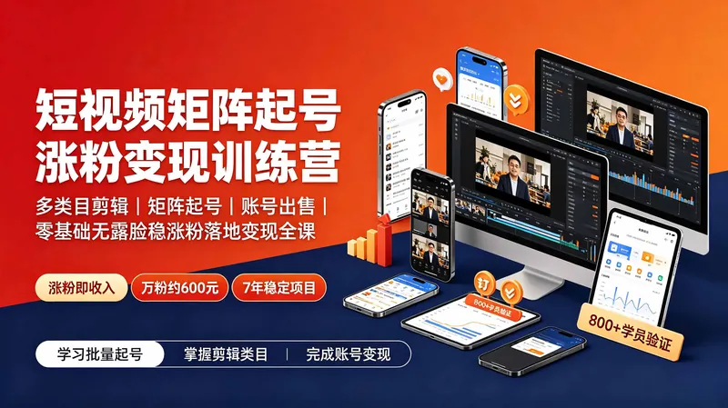 8afabe1a00887e6804170f3a8abd86aa.jpeg 短视频矩阵起号涨粉变现训练营|多类目剪辑·矩阵起号·账号出售,0基础无露脸稳涨粉落地变现全课-更新