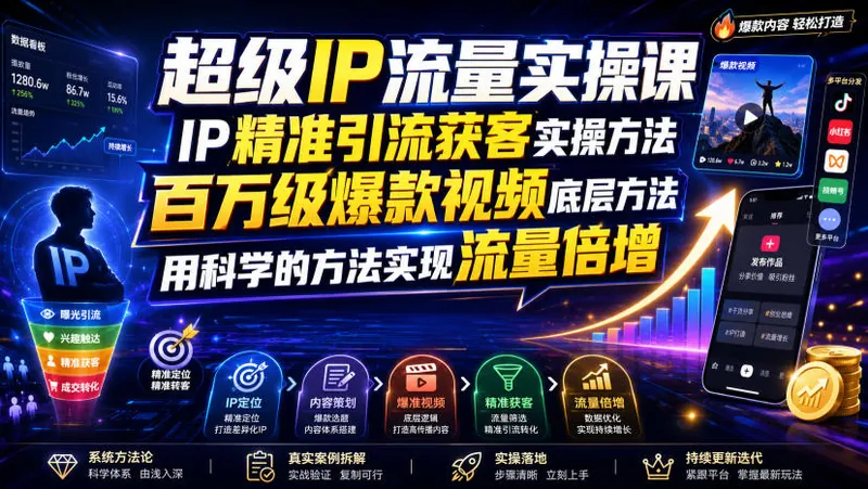 cb7c532db0b22b06139b1202cdb87aef.jpeg 超级IP流量实操课,IP精准引流获客实操方法,百万级爆款视频底层方法,用科学的方法实现流量倍增