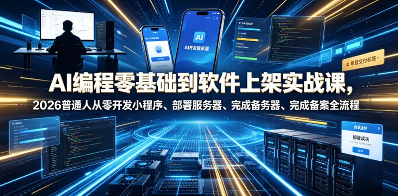 93fbe238f88803d0b18cfae988af3ace.jpeg AI编程零基础到软件上架实战课,2026普通人从零开发小程序、部署服务器、完成备案全流程项目落地教程