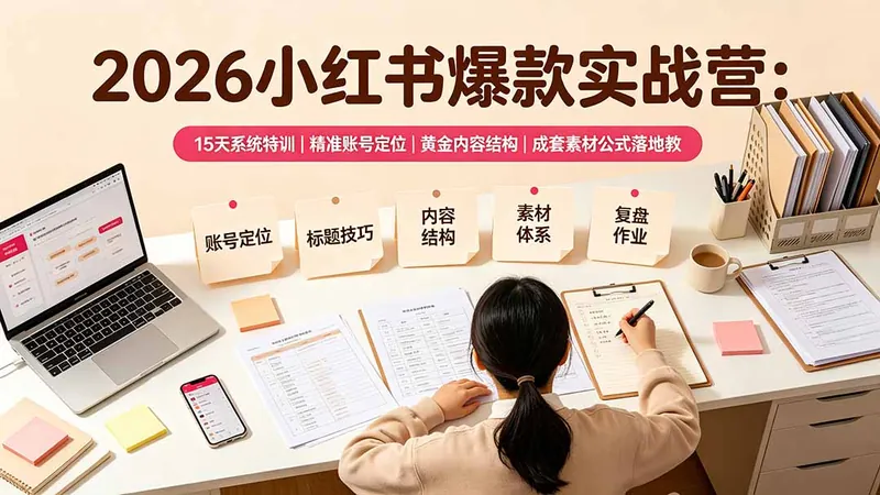 c2a6cba4b80441efd816e54bf64ff5fd.jpeg 2026小红书爆款实战营:15天系统特训|精准账号定位|黄金内容结构|成套素材公式落地教程