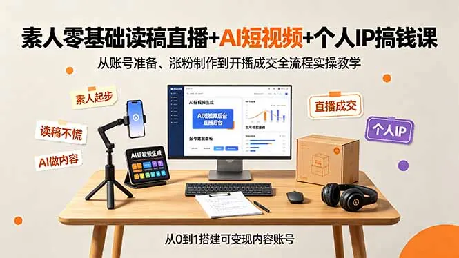 fde91cedcaa9189ae71c2f9e712a29b4.jpeg 素人零基础读稿直播+AI短视频+个人IP搞钱课,从账号准备、涨粉制作到开播成交全流程实操教学