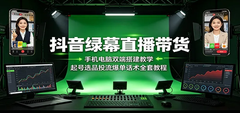a309f28aa746c3b1705cd819823ed37d.jpeg 抖音绿幕直播带货:手机电脑双端搭建教学,起号选品投流爆单话术全套教程