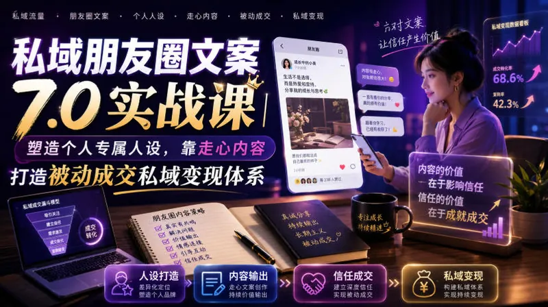 4f87a4eef46691fd66368c51d9fb3d78.jpeg 私域朋友圈文案7.0实战课|塑造个人专属人设,靠走心内容打造被动成交私域变现体系