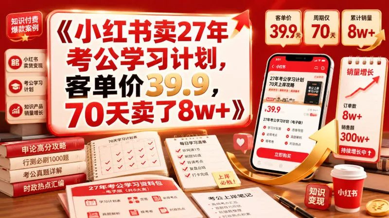 小红书卖27年考公学习计划，客单价39.9，70天卖了8w+！