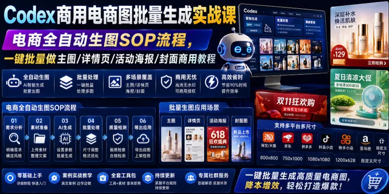 78a410964cf3d97cbd0332f9474f4564.jpeg Codex商用电商图批量生成实战课|电商全自动生图SOP流程,一键批量做主图/详情页/活动海报/封面商用教程