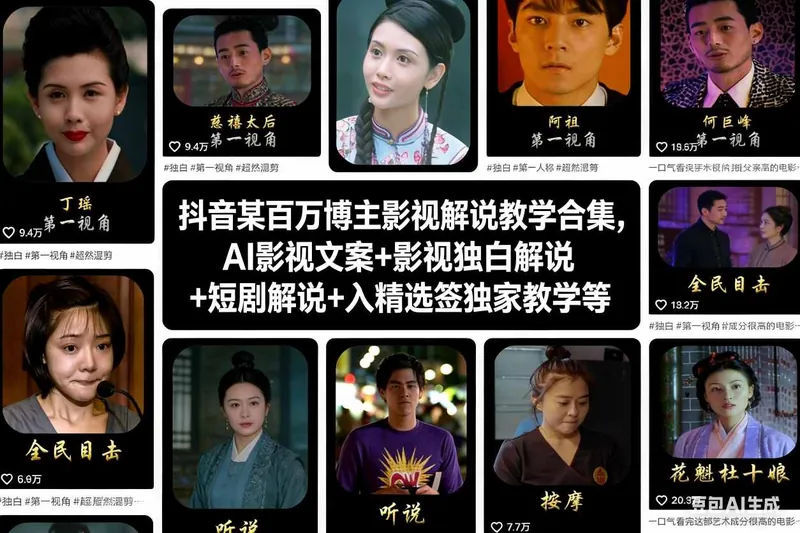 5005a5c95885efb9ddf48f4273521816.jpeg 抖音某百万博主影视解说教学合集,AI影视文案+影视独白解说+短剧解说+入精选签独家教学等