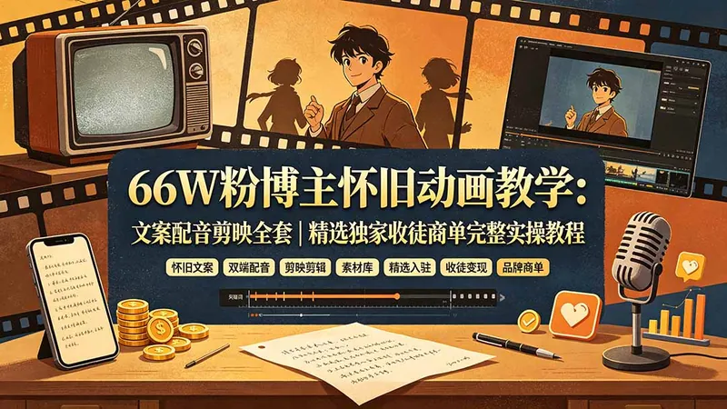 dcb9725afaf010d7abfe03226d247142.jpeg 66W粉博主怀旧动画教学:文案配音剪映全套|精选独家收徒商单完整实操教程