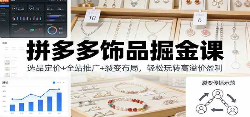b2e16a74b8731a057344ffb105e8855c.jpeg 拼多多饰品掘金课:选品定价+全站推广+裂变布局,轻松玩转高溢价盈利