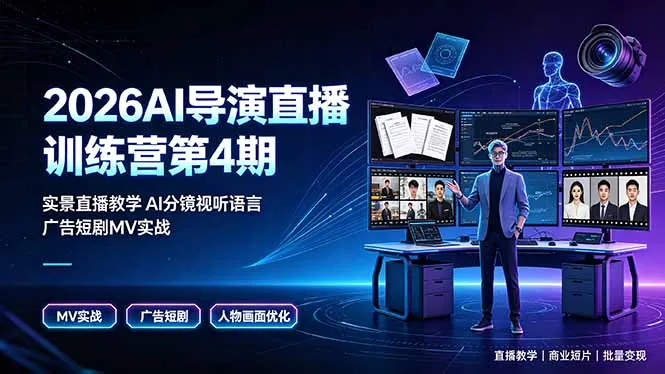 d1bb197118dec7c25867f0ae18b357a5.jpeg 2026AI导演直播训练营第4期,实景直播教学AI分镜视听语言,广告短剧MV实战,解决人物画面崩坏痛点