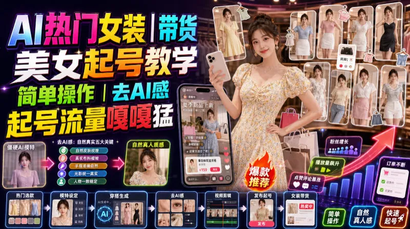32e3a7802a8ea3a3ce2186facf9f37ad.jpeg AI热门女装带货丨美女起号教学,简单操作,去AI感,起号流量嘎嘎猛