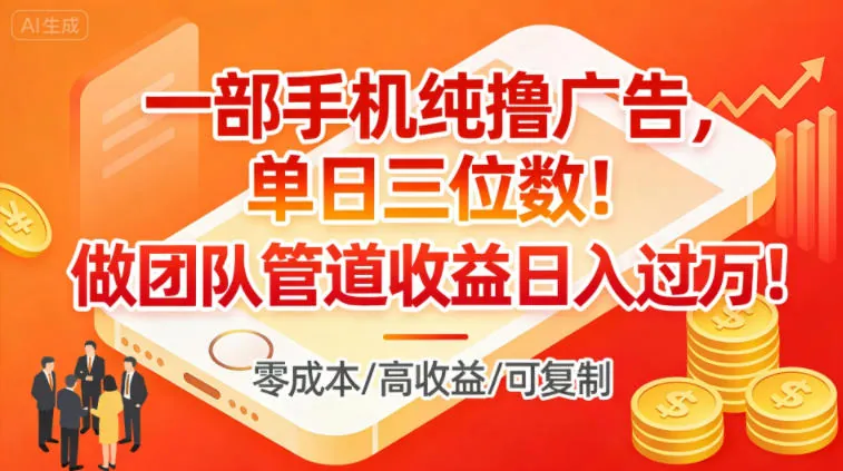 ec6d5ab41ef5783933d4b17c68e7ef75.jpeg 一部手机纯撸广告,单日三位数,做团队管道收益日入过1W