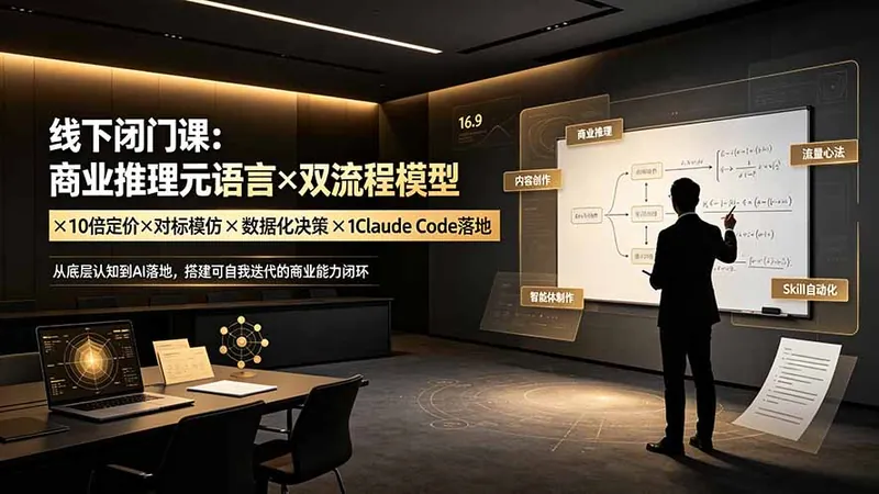 f599b586f6201b005cabf852fc1c26e5.jpeg 线下闭门课:商业推理元语言×双流程模型×10倍定价×对标模仿×数据化决策×Claude Code落地,击穿认知盲区