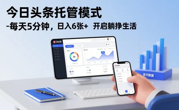 今日头条托管模式，每天5分钟，日入6张+，开启躺挣生活【揭秘】