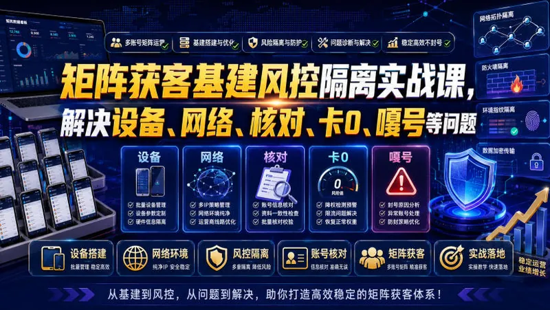 04e6752bd2c3edbb3e46e0e191796f72.jpeg 矩阵获客基建风控隔离实战课,解决设备、网络、核对、卡0、嘎号等问题