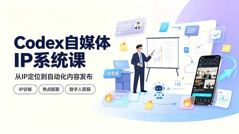 7db7c1f54be7e6bfb691f7961f4f1d43.jpeg Codex自媒体IP系统课:IP诊断/热点抓取/IP蒸馏 Skill,爆款复刻数字人多平台自动发布教程