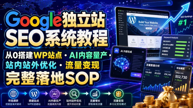 d6624a9375ac9426a237686198da1871.jpeg Google独立站SEO系统教程,从0搭建WP站点・AI内容量产・站内站外优化・流量变现完整落地SOP(2026年7月)