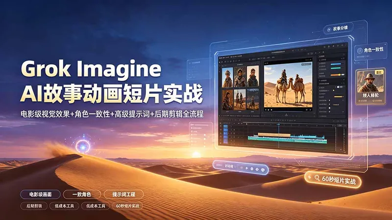 b4cd7cd8192564f7d03ad552bf9e4cda.jpeg Grok Imagine AI故事动画短片实战:电影级视觉效果+角色一致性+高级提示词+后期剪辑全流程