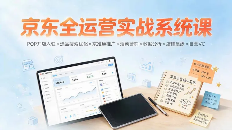 e4acce33276911a8ee088ca04ac76dde.jpeg 京东全运营实战系统课:POP开店入驻×选品搜索优化×京准通推广×活动营销×数据分析×店铺星级×自营VC