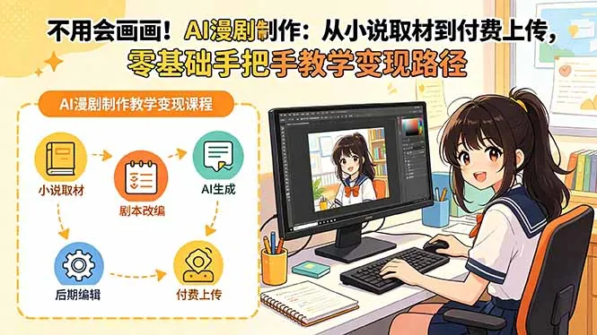 172be83eab6b43cf1d69cf3c5dbbf02c.jpeg 不用会画画!AI漫剧制作:从小说取材到付费上传,零基础手把手教学变现路径(更新