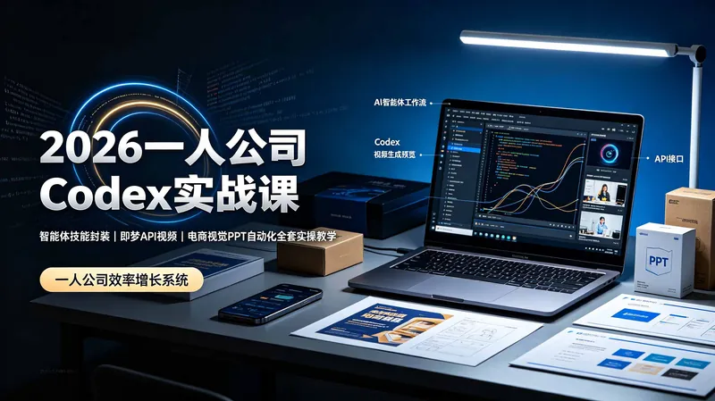 c97b920ebb2387b66b4600175a3731d3.jpeg 2026一人公司Codex实战课◆智能体技能封装|即梦API视频|电商视觉PPT自动化全套实操教学