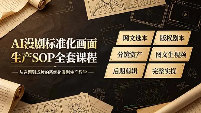 023c694e1e572d0c6538786d28d0b294.jpeg AI漫剧标准化画面生产SOP全套课程,网文选本版权剧本分镜资产全覆盖,图文生视频后期剪辑完整实操教学
