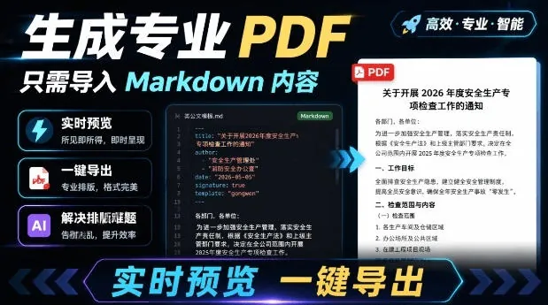38dfb1f8129533b9b268dfe5cdde8b16.jpeg 只需导入Markdown内容,实时预览一键导出专业PDF!轻松解决AI生成内容排版问题Presto