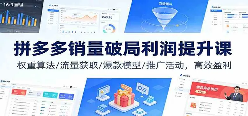3eb56cf171392b316d427c461a500ce0.jpeg 拼多多销量破局利润提升课:权重算法/流量获取/爆款模型/推广活动,高效盈利