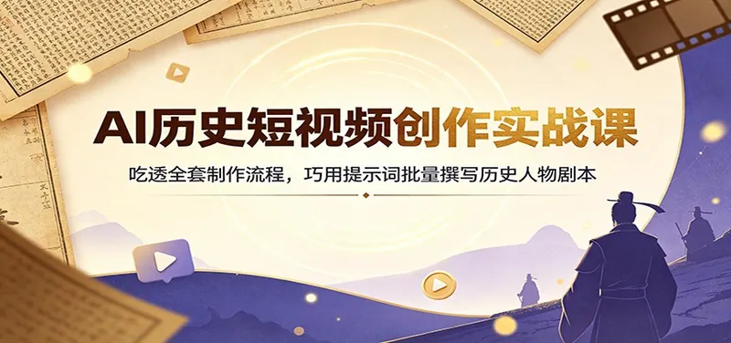 90e9d98140385e9eae8b0dcfb3ae817b.jpeg AI历史短视频创作实战课:吃透全套制作流程,巧用提示词批量撰写历史人物剧本