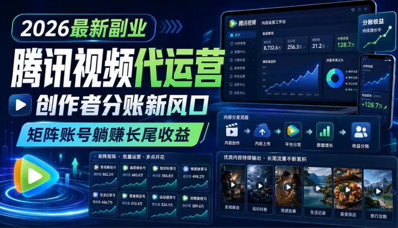 1654be8dd2d10db9d3340ac871a468e1.jpeg 2026最新副业之腾讯视频代运营:创作者分账新风口,矩阵账号躺賺长尾收益【揭秘】
