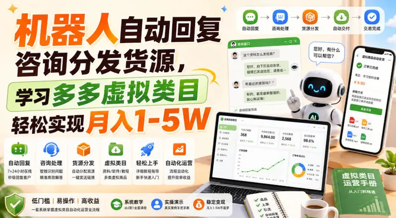 5df454154d48fbc685b461cb01bbce39.jpeg 机器人自动回复咨询分发货源,学习多多虚拟类目轻松实现月入1-5W【揭秘】