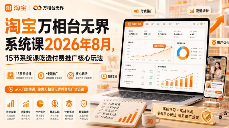 d537c8022cb8084489732ac5017dcd61.jpeg 淘宝万相台无界系统课2026年8月,15节系统课吃透付费推广核心玩法