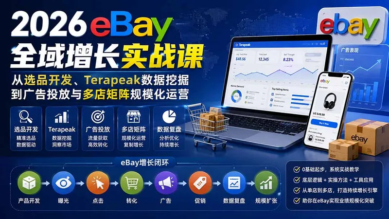 83054f034f610cb012ab9ddb28d95049.jpeg 2026-Vincent eBay全域增长实战课-无水印:从选品开发、Terapeak数据挖掘到广告投放与多店矩阵规模化运营