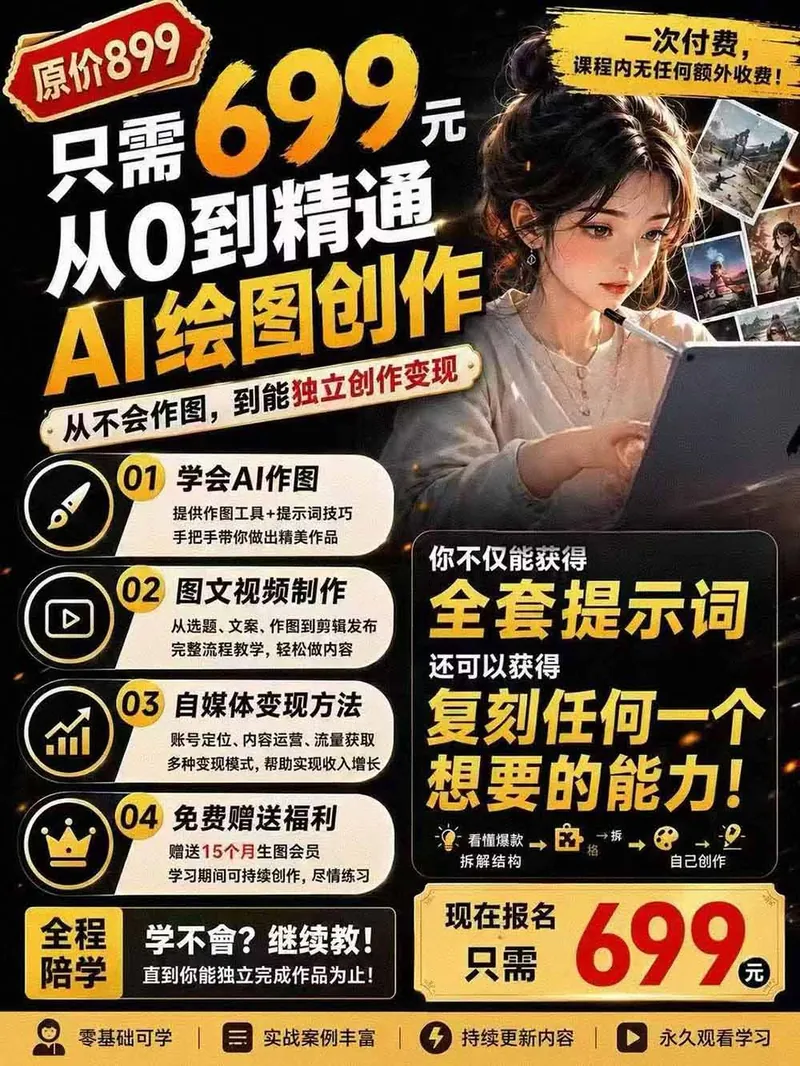 a69c9b1e791d02f6de2bf1a97e503a22.jpeg 外面卖699元的抖音10W粉博主AI绘图实战课:提示词+爆款复刻+漫画创作+封面设计,从0掌握AI作图与变现完整流程
