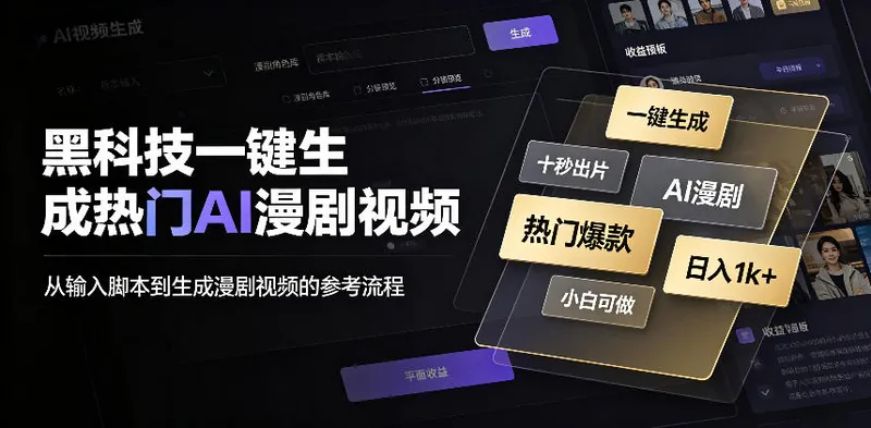 684fb5933b9b59a3117043aa5674928d.jpeg 黑科技一键生成热门AI漫剧视频,十秒钟即可搞定,小白也能日入1k+【揭秘】