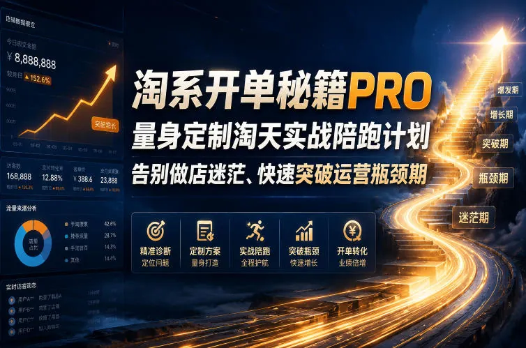 淘系开单秘籍PRO，量身定制淘天实战陪跑计划，告别做店迷茫、快速突破运营瓶颈期(更新260823)