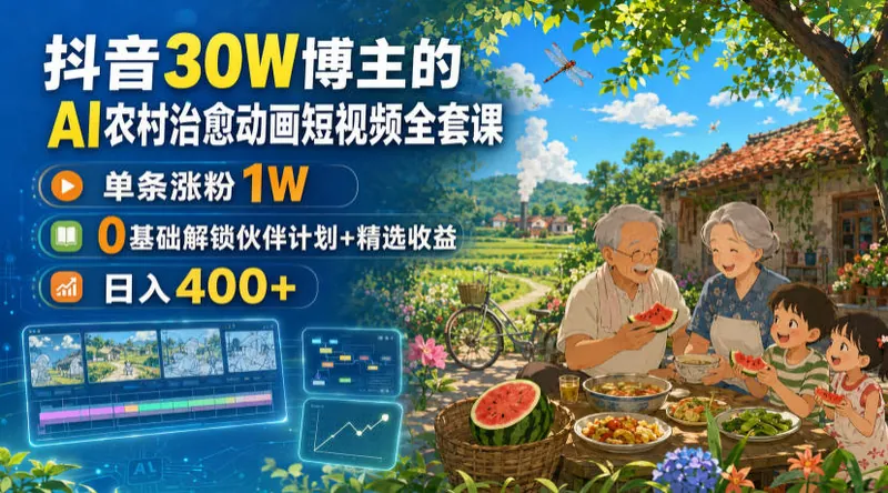 841d284b33f123c82a918339c90b7c64.jpeg 抖音30W博主的AI农村治愈动画短视频全套课|单条涨粉1W,0基础解锁伙伴计划+精选收益,日入400+