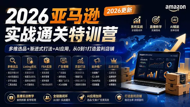 2026亚马逊实战通关特训营-2026更新，多维选品+渐进式打法+AI应用，从0到1打造盈利店铺
