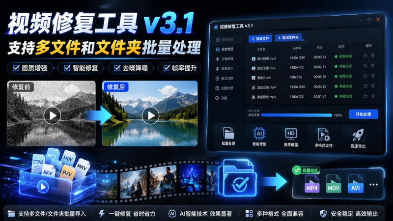 ac8bf8ee95b2643ae54487fba9dbf4e2.jpeg 视频修复工具v3.1,支持多文件和文件夹批量处理