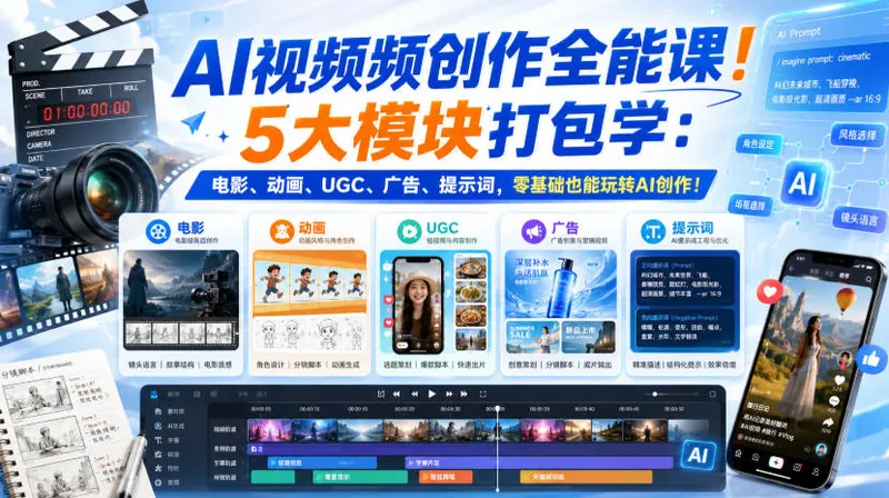 39f01d315e7ba79cecc7c98aa09594e5.jpeg AI视频频创作全能课!5大模块打包学:电影、动画、UGC、广告、提示词,零基础也能玩转AI创作!【原创双语字幕】