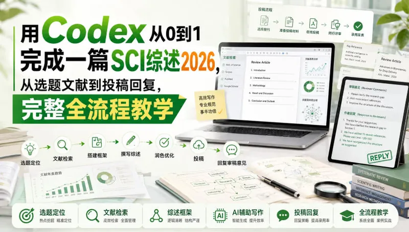 2720a179a08664702d9b7ced8b7a391e.jpeg 用Codex从0到1完成一篇SCI综述2026,从选题文献到投稿回复,完整全流程教学