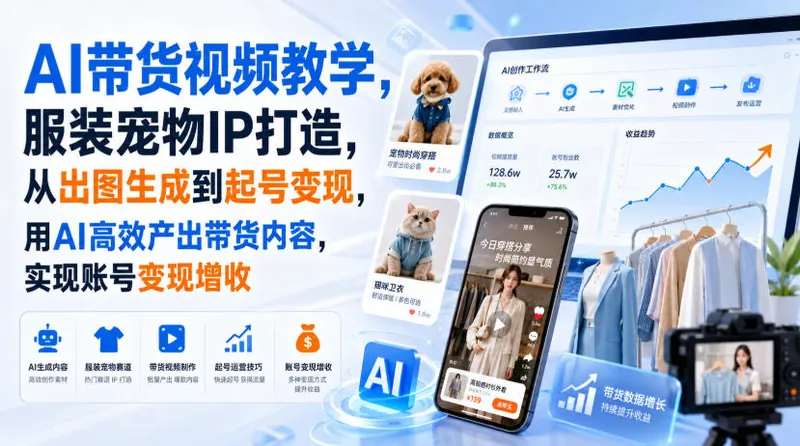 01a93b58a6dfa22d54d0d5ebf734b8d3.jpeg AI带货视频教学,服装宠物IP打造,从出图生成到起号变现,用AI高效产出带货内容,实现账号变现增收