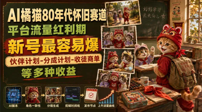 5b2bedb94dc6a32b44fe01fe0bff7aca.jpeg AI橘猫80年代怀旧赛道,平台流量红利期,新号最容易爆,伙伴计划-分成计划-收徒商单等多种收益