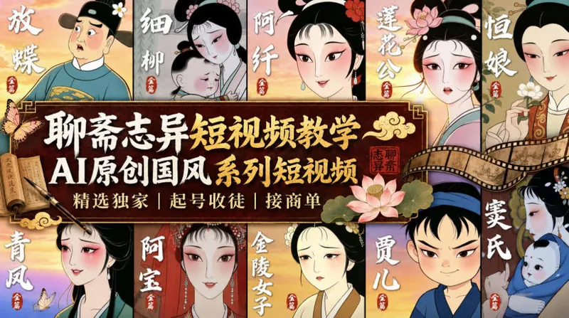 0c41e8403c564e3c7b559bd7d6ec9265.jpeg 聊斋志异短视频教学,AI原创国风系列短视频,精选独家丨起号收徒丨接商单