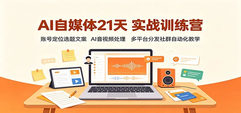 3c08bb594470bc7222b05de66231de4d.jpeg AI自媒体21天实战训练营:账号定位选题文案,AI音视频处理,多平台分发社群自动化教学