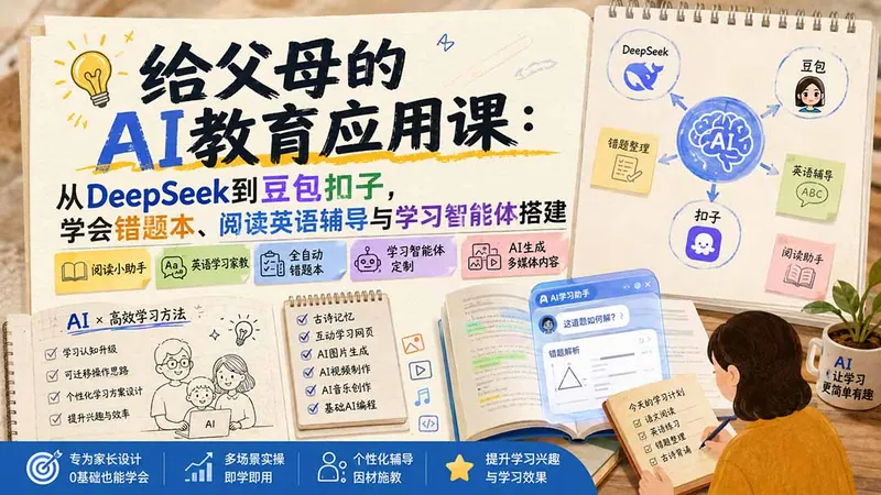 32d9d3a8f0328a535162273d8e571c48.jpeg 给父母的AI教育应用课:从DeepSeek到豆包扣子,学会错题本、阅读英语辅导与学习智能体搭建