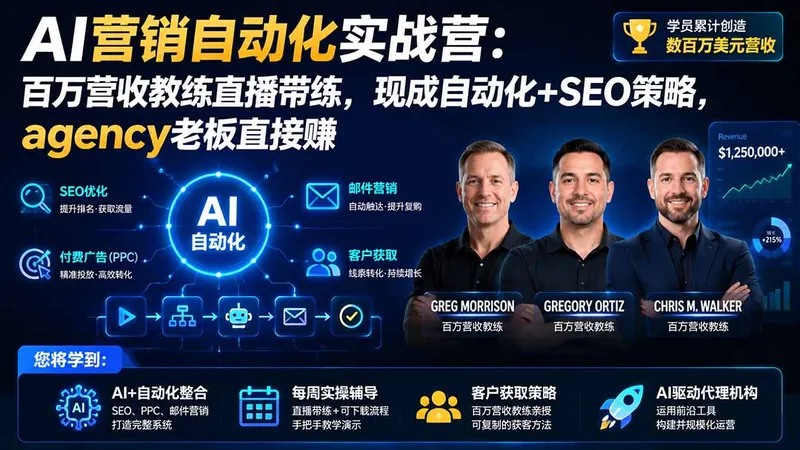 cd7b163e84e75e954846231fb85b40db.jpeg AI营销自动化实战营:百万营收教练直播带练,现成自动化+SEO策略,agency老板直接赚【原创双语字幕】