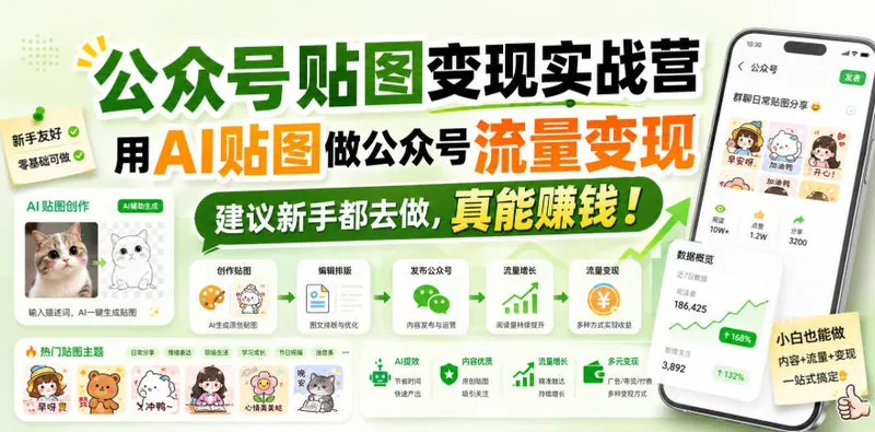 8275c7f2cc491202579f51f440c95c22.jpeg 公众号贴图变现实战营,用AI贴图做公众号流量变现,建议新手都去做,真能賺钱!
